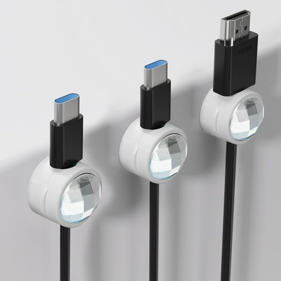 HongHeng Sparkly Diamond Cord Organizer Holder, 3 Pack Magnetic Desk Cable Clips Management, Hide Phone Charging Cable Keeper, Strong Adhesive Wire Charger Holder for Nightstand