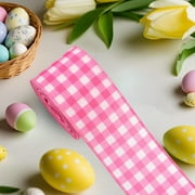 HongHeng Spring Wired Edge Ribbon Pastel Buffalo Plaids Craft Ribbon Pink Decorative Fabric Ribbon for Easter Wreath Bow Making DIY Crafts Wrapping, 1 Roll