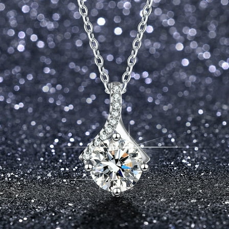 HongHeng Sterling Silver Necklace for Women Cubic Zirconia Round Cut Pendant Necklace Dainty Jewelry for Women
