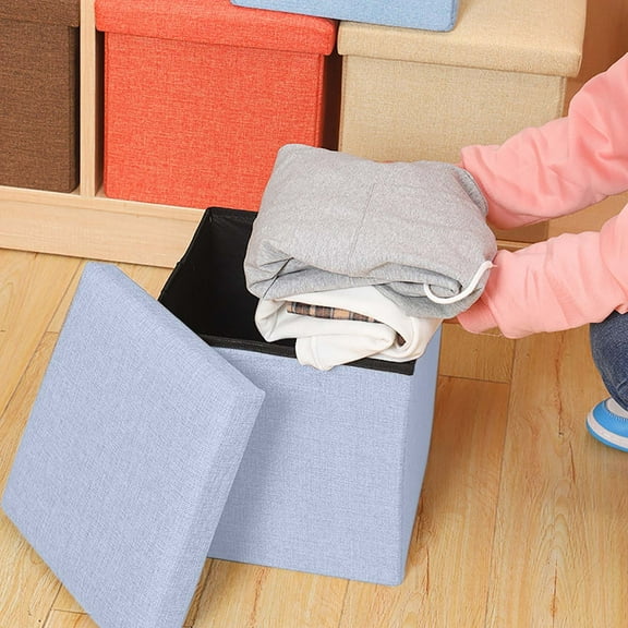 HongHeng Storage Ottoman Seat, Small Folding Cube Ottoman with Storage, Square Velvet Foot Rest Stool Toybox, Sherpa Footrest Stool for Living Room Bedroom Dorm
