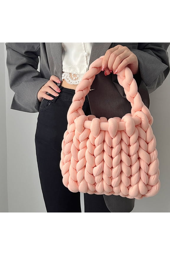 Thick Bulky Giant Wool Handwoven Handbag,Chunky Yarn Knit Shoulder Bag,Casual Soft Purse,Braided DIY Bucket Bag
