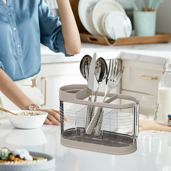 HongHeng Utensil Caddy Organizer,Silverware Holder Countertop with 3 Compartments for forks,Spoons,Knives