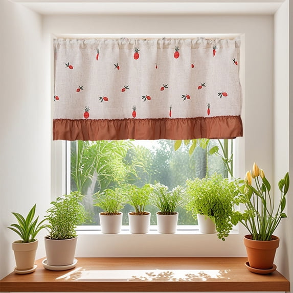 HongHeng Valance Curtains for Kitchen Window Light Blocking Short Rod Pocket Curtain Panels for Small Window Bathroom Basement