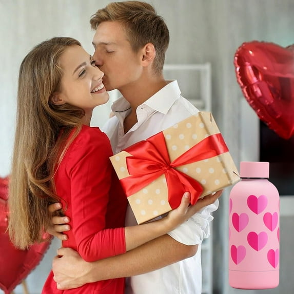 HongHeng Valentine's Day Gift for Women Pink Heart Tumbler Cups for Girlfriend Wife Anniversary Stainless Steel Double Wall Insulated Coffee Mug Water Bottle