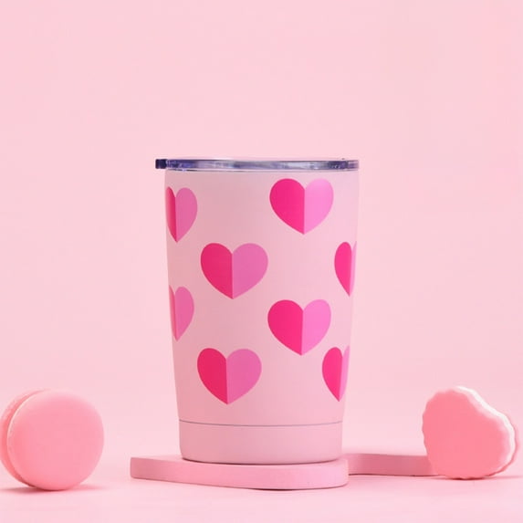 HongHeng Valentine's Day Gift for Women Pink Heart Tumbler Cups for Girlfriend Wife Anniversary Stainless Steel Double Wall Insulated Coffee Mug Water Bottle