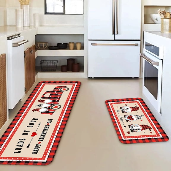 HongHeng Valentine's Day Kitchen Rugs Set of 2, Love Heart Eucalyptus Leaves Arrow Kitchen Mats Decor, Anniversary Wedding Holiday Floor Door Mat Home Decor -15x23 and 15x23 Inch