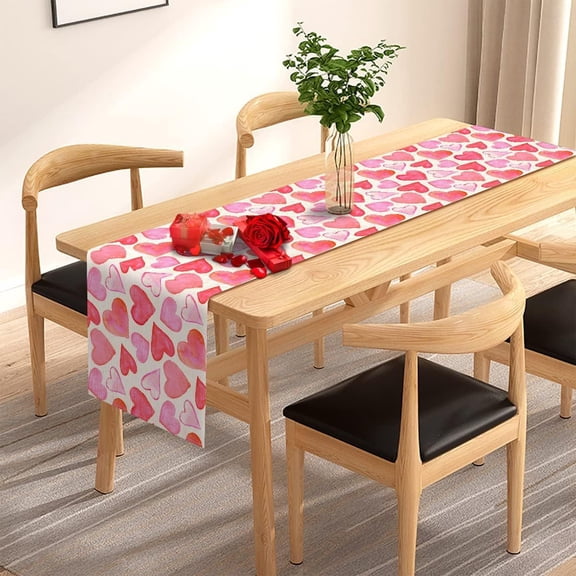 HongHeng Valentine's Day Table Runner Romantic Anniversary Party Decoration Pink Red Love Heart Kitchen Dining Room Home Decor
