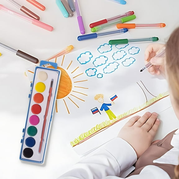 HongHeng Watercolor Paint Set Bulk, 8 Colors Watercolors Paint with Paintbrush, Washable Watercolor Paint Set Kids for Parties,Birthday Party Favor