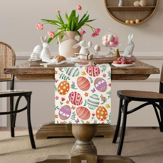 HongHeng Watercolour Easter Eggs Coffee Table Runner Dining Table Runner Kitchen Table Runner Farmhouse Table Cloth Kitchen Dining Table Decoration for Home Party Decor