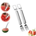 thumbnail image 1 of HongHeng Watermelon Cutter, 2-in-1 Watermelon fork Slicer Cutter, 2Pcs Stainless Steel Watermelon Slicer Tool, Portable Fruit Cutter Kitchen Gadgets for Camping, Picnics Home Use, 1 of 4