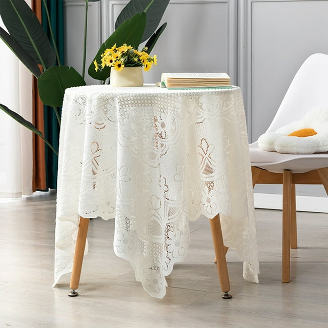 HongHeng White Lace Tablecloth Rectangular, Oblong Chic Elegant Table Cloth French Rustic Table Cover for Wedding Party Banquet Reception Home Decor