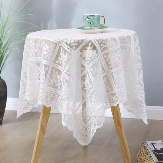 HongHeng White Tablecloths Vintage Crochet Lace Doilies Tablecloths Table Cover Topper Christmas Wedding Valentine's Day Home Party Decor