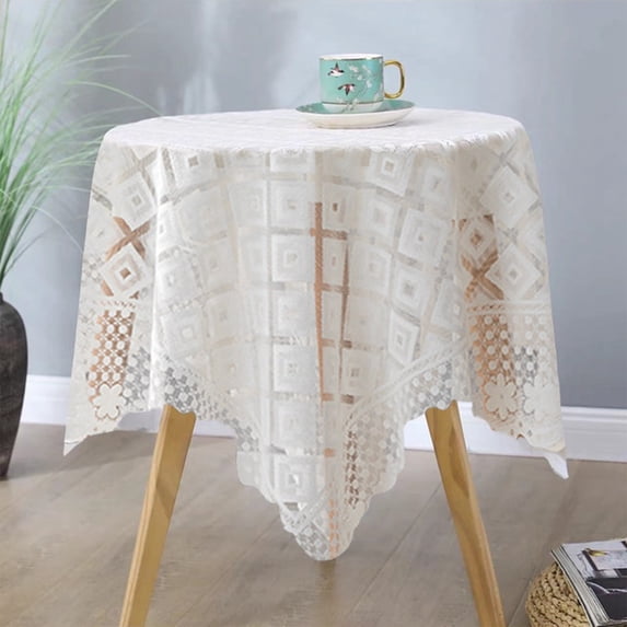 HongHeng White Tablecloths Vintage Crochet Lace Doilies Tablecloths Table Cover Topper Christmas Wedding Valentine's Day Home Party Decor