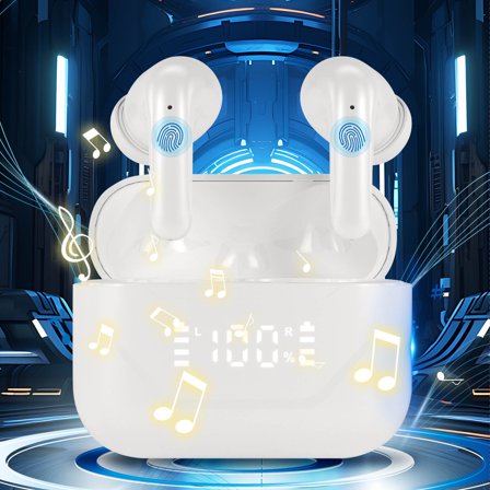 HongHeng Wireless Earbuds - Bluetooth 5.4 Headphones Hi-Fi Sound - Ear Buds with Active Noise Reduction - Waterproof in Ear Earbuds, LED Display Earphones for Laptop, Phones & Pad