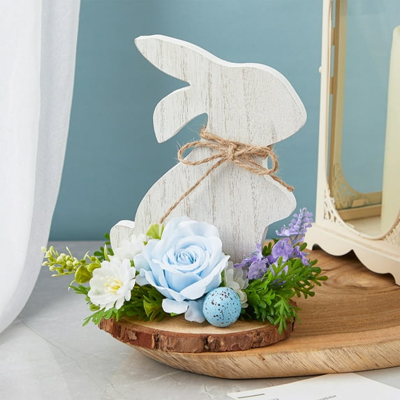 HongHeng Wooden Easter Bunny Table Centerpiece Bunny Centerpieces for Easter Spring Tiered Trays Home Decorations (Wood)