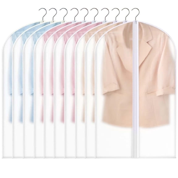 HongKeJi 10 Pack Large Clear Garment Bags-Moth Proof Garment Bags, Garment Cover, Hanging, Dress Garment Bags Storage for Travel (24 x 40 in)