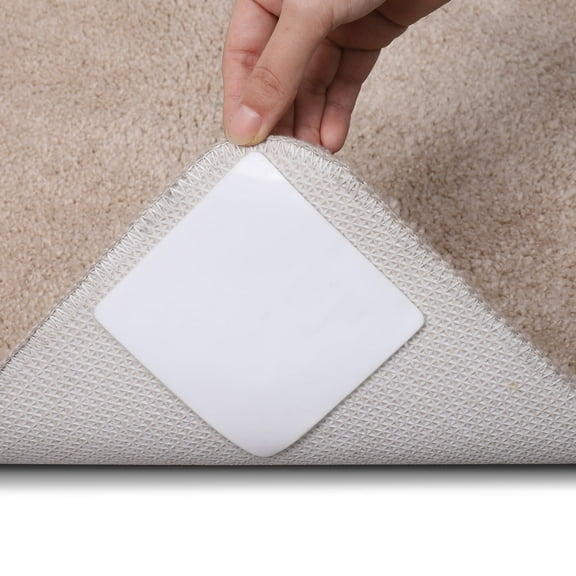 HongKeJi 8 Pcs Rug Pad Gripper, Reusable Washable Rug Tape on Hardwood Floors & Tiles, Dual Sided Adhesive Non Slip Rug Pads, Extra Strong Carpet Tape for Area Rugs to Keep Flat and in Place (White)