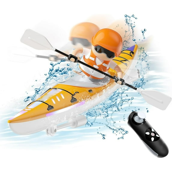 HongKeJi RC Boat for Kids, 2.4 Ghz Remote Control Boat Toys with LED Light, RC Kayak for Lake, Pool and Bathtub, Gift for Boys Girls (Yellow)