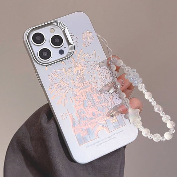 HongKeJi for iPhone 16 Plus Case, Cute Pattern Design Soft Silicone Cover with Bracelet Chain for Women Girls, Anti-Scratch Shockproof Slim Phone Case for Apple iPhone 16 Plus, White