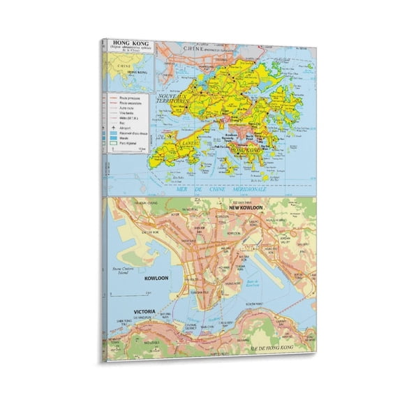 HongKong Map Posters Canvas Art Poster and Wall Art Picture Print Modern Family bedroom Decor Posters 08x12inch(20x30cm)
