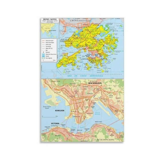 HongKong Map Posters Canvas Wall Art Prints Poster Gifts Photo Picture Painting Posters Room Decor Home Decorative 16x24inch(40x60cm)