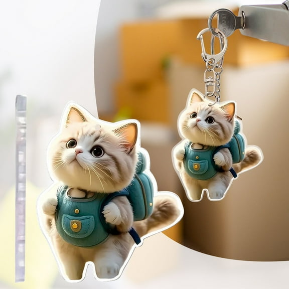 HongMinWen Cute Cat Hanging Ornament, Rear View Car Mirror Hanging Accessories, 2D Acrylic Cats Christmas Ornament, Car Rearview Mirror Hanging Ornament Christmas Tree Hanging Ornament