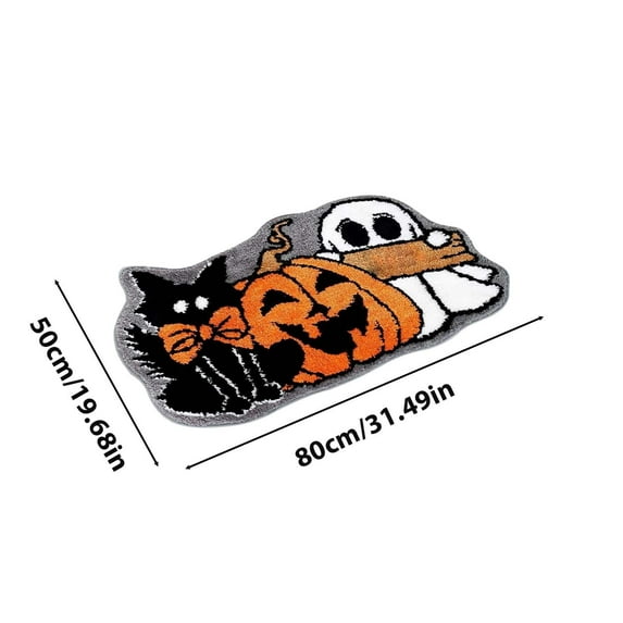 HongMinWen Halloween Bath Rug, Ghost Pumpkin Black Cat Tufted, Bath Mat Non Slip Bathroom Shower Rugs, Front Door Mat Carpet Floor Rug for Home Kitchen Bedroom Porch Entryway