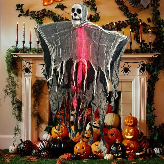 HongMinWen Halloween Hanging Skeleton Ornament with Red Light, Scary Hanging Skeleton, Props Skeleton Sculpture for Halloween Trees Party Outdoor Decoration