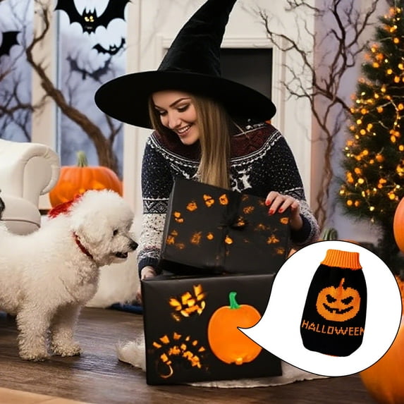 HongMinWen Halloween Pet Sweater for Dogs and Cats, Adorable Pumpkin Knit Costume, Warm Winter Clothes for Pets Easy to Wear Machine Washable for Halloween Celebrations