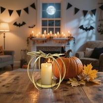 HongMinWen Hollow Pumpkin Tealight Candle Holder, Halloween Metal Candlestick for Home and Restaurant Decors