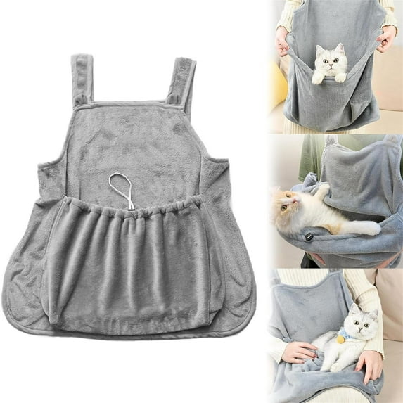 HongMinWen Pet Plush Carrier Apron with Adjustable Sleeping Bag Hands Free Sling Holder Cat Carrying Bonding Pouch for Small Dogs and Cats