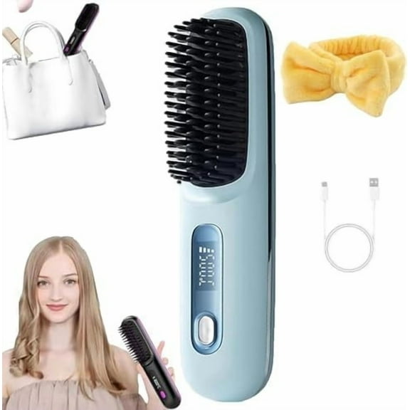 HongMinWen Portable Straightener Brush, LED Display Hair and Curler 2 in 1 Rechargeable Cordless Straightening Irons Comb for Women Short Long Hair