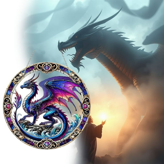 HongMingWen Dragon Acrylic Stained Glass Window Hanging Sun Catcher Decor Stained Panel Hangings Wall Art Decor, for Friends and Family