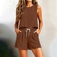 thumbnail image 1 of HongQid 2 Piece Outfit Set for Women Sleeveless Tank Top and Drawstring Shorts Casual Summer Matching Set with Pockets, 1 of 9