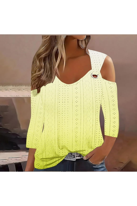 3/4 Length Sleeve Cold Shoulder Womens Tops Summer Casual Blouse Trendy Dressy Boho Floral Shirts