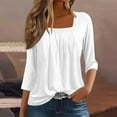 thumbnail image 1 of HongQid 3/4 Length Sleeve Womens Tops Square Neck Casual Summer Tunic Tops Basic Tees Blouses Dressy T-Shirts Pleated Shirts, 1 of 7