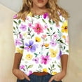 thumbnail image 1 of HongQid 3/4 Sleeve Floral Printed New Ladies Elegant Round-Neck Blouses Shirts, 1 of 5