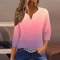 thumbnail image 1 of HongQid 3/4 Sleeve Shirts for Women Button V neck Business Casual Tops Loose Three Quarter Length Work Blouses, 1 of 5