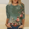 thumbnail image 1 of HongQid 3/4 Sleeve Shirts for Women's Floral Blouses Three-Quarter Sleeve T-Shirt Round-Neck Tee, 1 of 5
