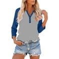 thumbnail image 1 of HongQid 3/4 Sleeve Tops for Women Henley Raglan Notched V Neck T Shirts Three Quarter Length Button Shirts Womens Blouses, 1 of 9