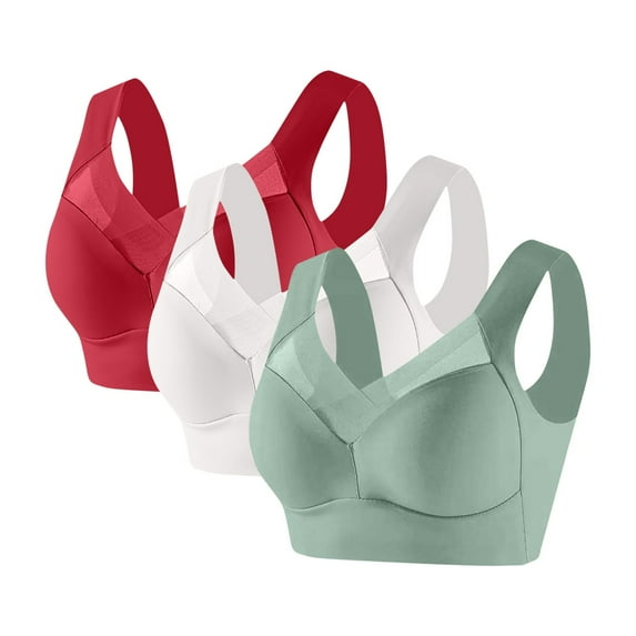HongQid 3PCS Seamless Powerful Push Up Wireless Bra Full-Figure Lift Ice Silk Anti Sagging Posture Correcting Bras