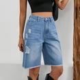 thumbnail image 1 of HongQid Bermuda Shorts for Women Jean High Waisted Frayed Hem Trendy Pockets Casual Summer Button Fly Stretchy Denim Shorts, 1 of 9