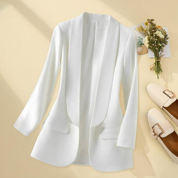 HongQid Blazer Jacket Long Sleeve Shawl Collar Open Front Formal Blazers Suit Inner Pocket for Women