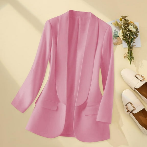 HongQid Blazer Jacket Long Sleeve Shawl Collar Open Front Formal Blazers Suit Inner Pocket for Women
