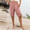 thumbnail image 1 of HongQid Capri Pants for Women High Waisted Wide Leg Linen Palazzo Trousers Pull On Elastic Smock Waist Loose Flowy Pants, 1 of 8