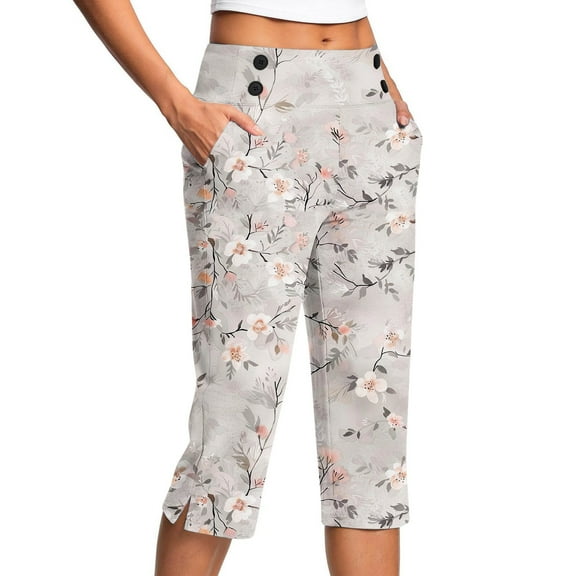 HongQid Capri Pants for Women High Waisted Yoga Capris Leggings Straight Leg Athletic Printed Cropped Pants with Pockets