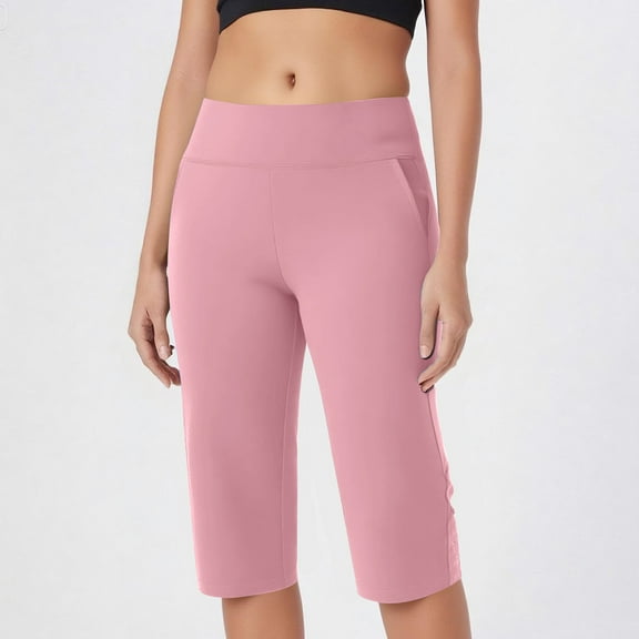 HongQid Capri Pants for Women High Waisted Yoga Leggings Straight Leg Athletic Cropped Work Pants