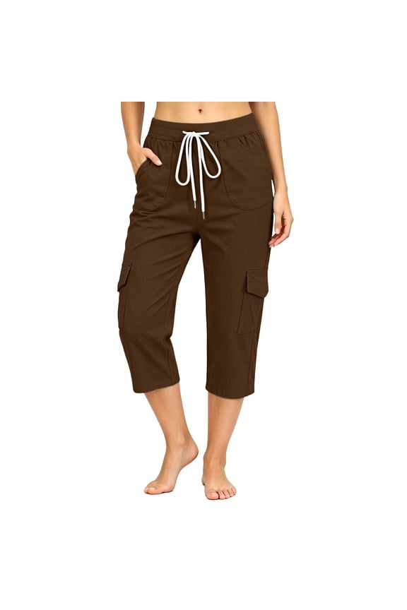 Cargo Capris for Women Lightweight Cotton Hiking Pants Casual Drawstring Capri Pants with Pockets Travel Pant,3XL