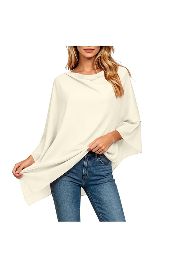 Chiffon Poncho Blouse Ladies Asymmetric Capelet Sheer Overlay Lightweight Flowy Tunic Tops for Women