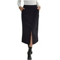 thumbnail image 1 of HongQid Corduroy Skirts for Women Midi Length High Waisted Button Fly Fall Casual Elastic Waist Long Skirt with Slit, 1 of 8